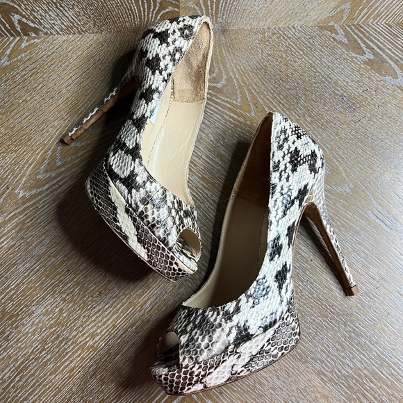 Jimmy Choo Shoes - JIMMY CHOO Snake Platform Peep Toe Heels 38.5
